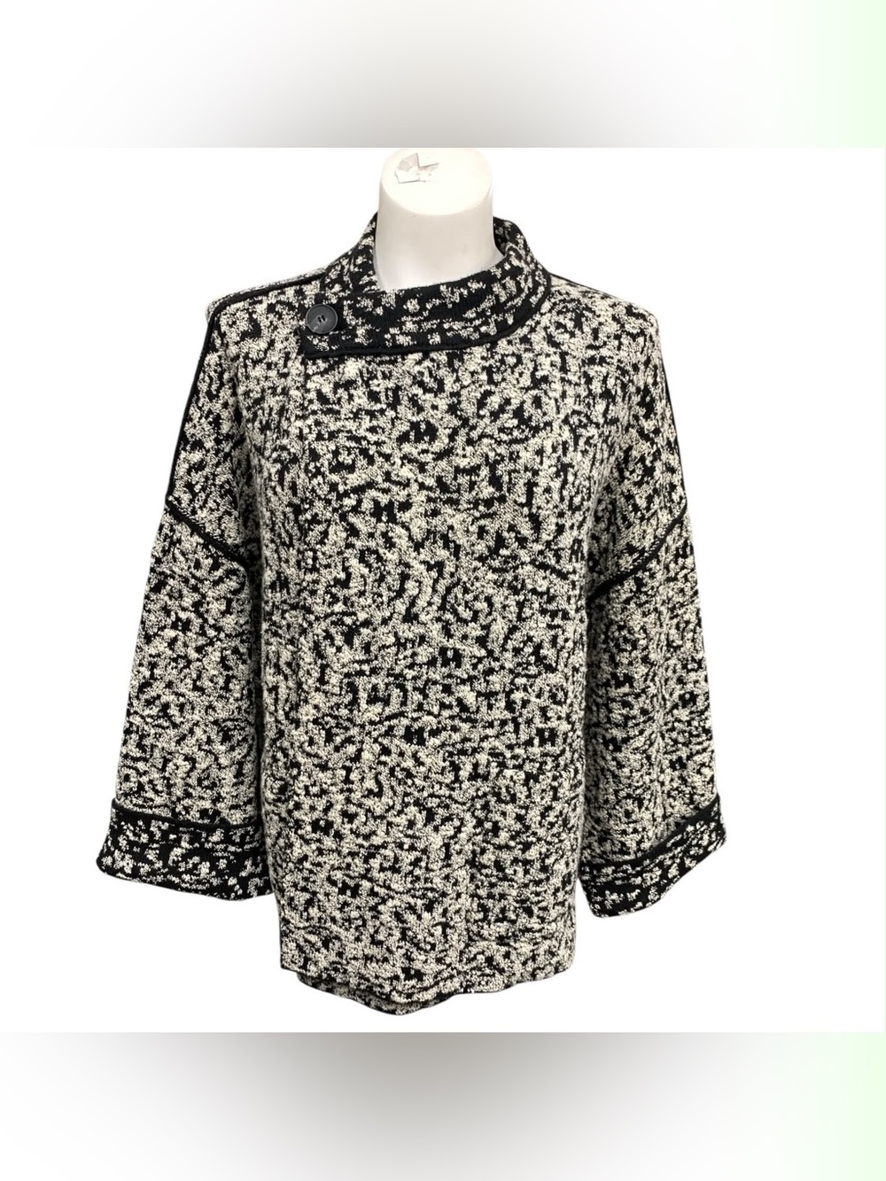 Zara Black and White Textured Funnel Neck Sweater Size M